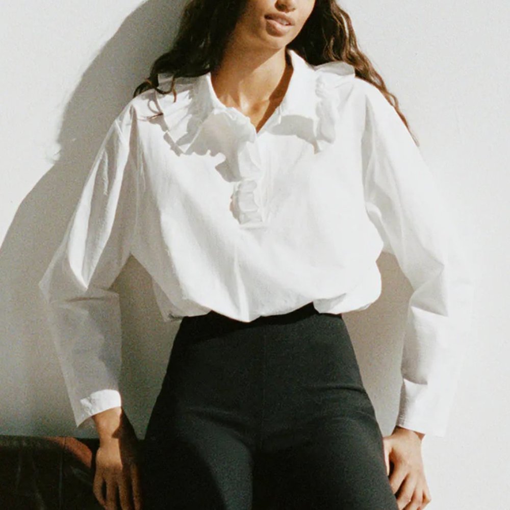 NEW Zara White Ruffled Collar Blouse Shirt Top M - Picture 8 of 8